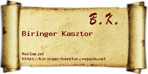 Biringer Kasztor névjegykártya